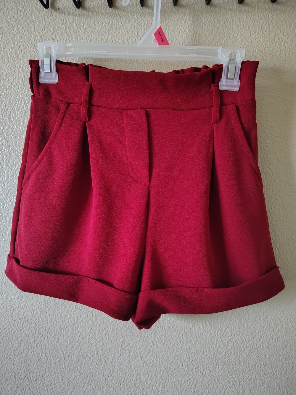 High-Rise Women's Red Rolled-Hem Dress Shorts